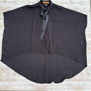 KILLSTAR Button Up High Low Tie Ruffle Neck Cape Top